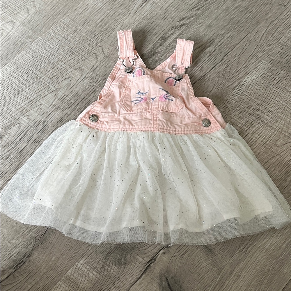 OshKosh B'gosh Pink and White Bunny Overalls - 18 months